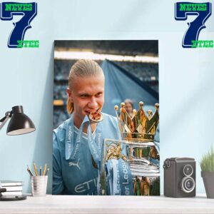 Erling Haaland And Manchester City Are The 2023-2024 Premier League Champions Of England Home Decor Wall Art Poster Canvas
