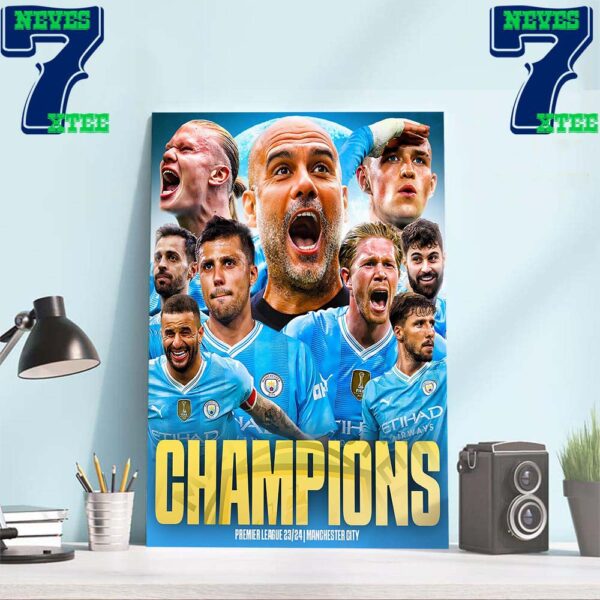 Historical Record For Manchester City Are Premier League Champions For The 4th Time In A Row Home Decor Wall Art Poster Canvas