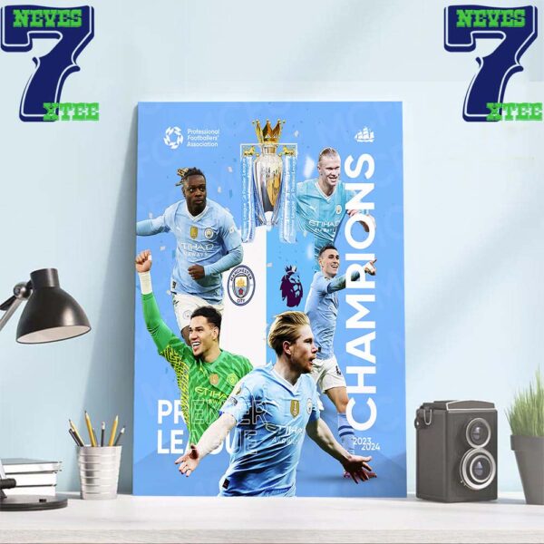 The First Team To Win The Premier League Four Years In A Row Is Manchester City Home Decor Wall Art Poster Canvas