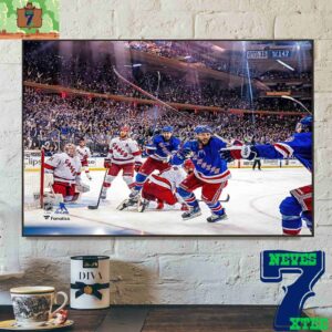 Vincent Trocheck New York Rangers 2024 Stanley Cup Playoffs Second Round Game 2 Vs Carolina Hurricanes Overtime Goal Celebration Home Decor Poster Canvas
