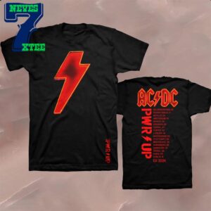 ACDC Power Up Tour EU 2024 Features The Albums Neon Lightning Bolt Graphic Two Sided T-Shirt