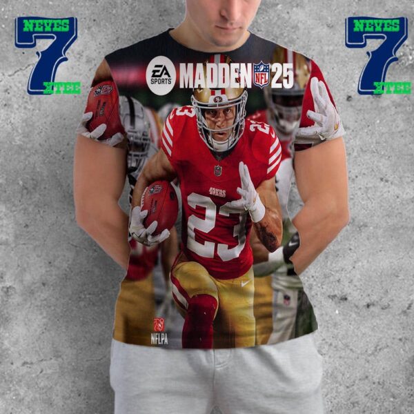 Christian McCaffrey On Cover Athlete The EA Sports Madden NFL 25 Deluxe Edition All Over Print Shirt