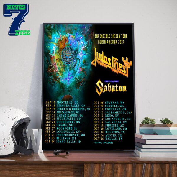 Judas Priest Invincible Shield Tour North America 2024 With Special Guest Sabaton For September And October 2024 Home Decor Poster Canvas