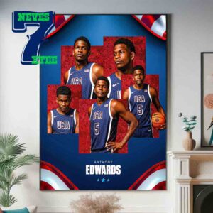 Anthony Edwards USA Team Basketball Paris Olympics 2024 USABMNT Home Decor Poster Canvas